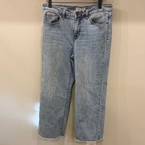 Tribal Light Blue Cropped wide leg Jeans frayed hem.